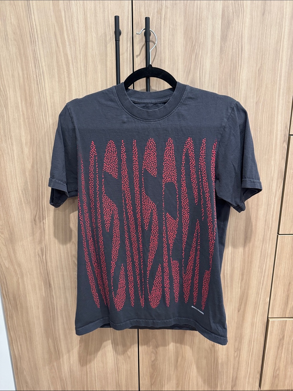 Unisex Black Short-Sleeve Tee with Red Abstract Print